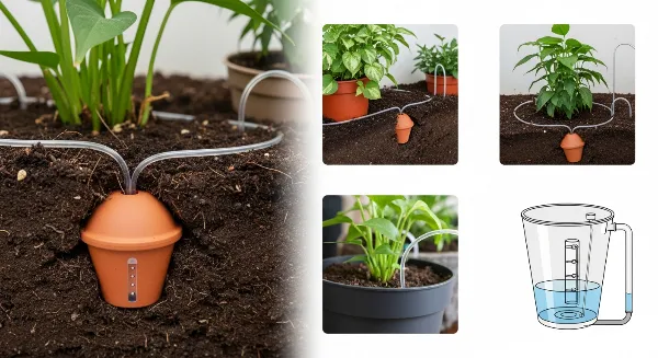 Divers outils d'arrosage autonome pour plantes d'intérieur : Oyas, goutte-à-goutte, pot à réserve