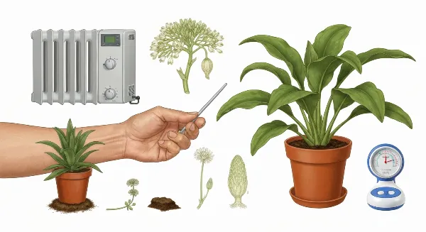 Main vérifiant la terre d'une plante d'intérieur en hiver près d'une fenêtre