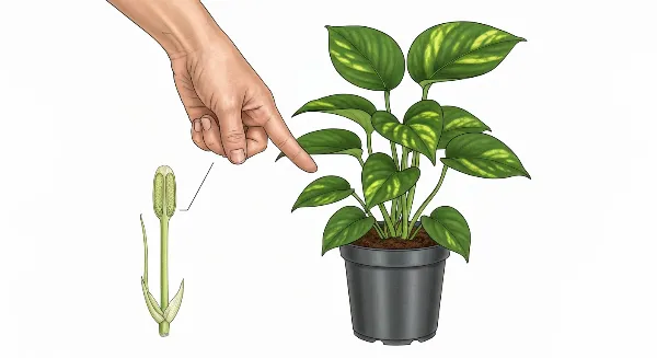 Vérifier l'humidité du substrat d'un Pothos avec le doigt