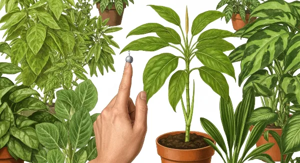 Une main vérifiant le terreau d'une plante d'intérieur pour savoir quand arroser