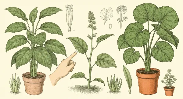 Une personne vérifiant la terre d'une plante d'intérieur pour l'arrosage, avec des plantes vertes saines en arrière-plan.